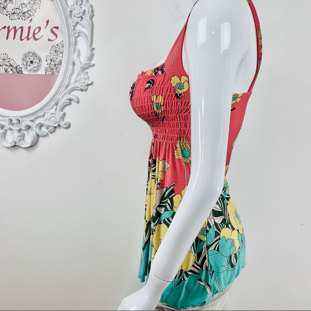 Wet Seal / Floral Tube Tank Top Pink Yellow Teal - Picture 3 of 8
